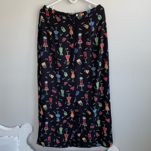 F L MALIK VINTAGE MAXI SKIRT BLACK BACK SLIT ZIPPER FASHION THEME BLUE GREEN - Picture 4 of 12